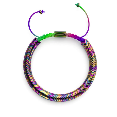 Serpentin | Regenbogen-Hämatit x Spektrum x Einhorn-Silber | Doppelwellen-Armband